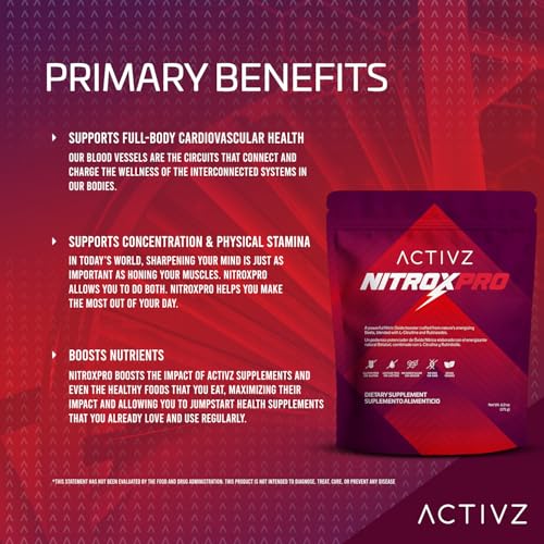 Image of ACTIVZ NitroxPro Drink Powder - Beets, L-Citrulline, Rutinosides, CyLoc Dextrin & DexKey for Nitric Oxide, Cardiovascular Support, 6.0 oz (171g)