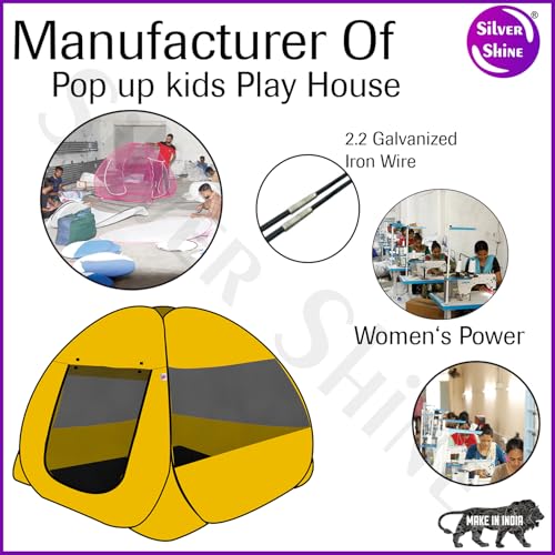 Image of SILVER SHINE Foldable Kids Play Tent House | Pop-Up Indoor & Outdoor Playhouse Tent House for Kids Boys 5 to 10 Years | Multi-Purpose Tent with Mosquito Net | Fun Yellow Theme - Easy Setup & Portable