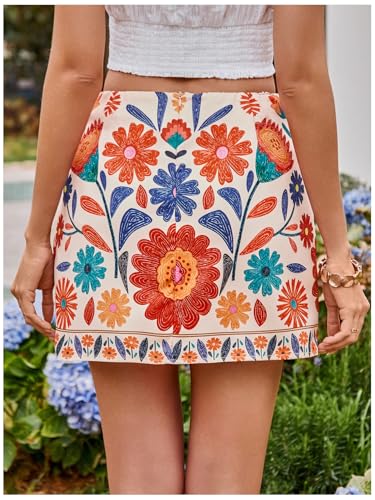 Image of Milumia Women's Summer Boho Wrap Skirt Floral Print High Waisted Knot Side Short Vacation Beach Mini Skirt