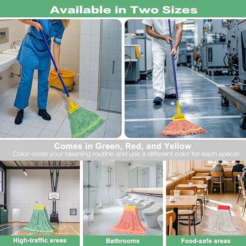 Image of Matthew Cleaning 3Pcs 5'' Headband White&Orange&Green 24Oz Commercial String Mop Heads, Loop-End Mop Head Replacement, Heavy Duty Industrial Washable&Reusable Mop Refills for Residential& Warehouse