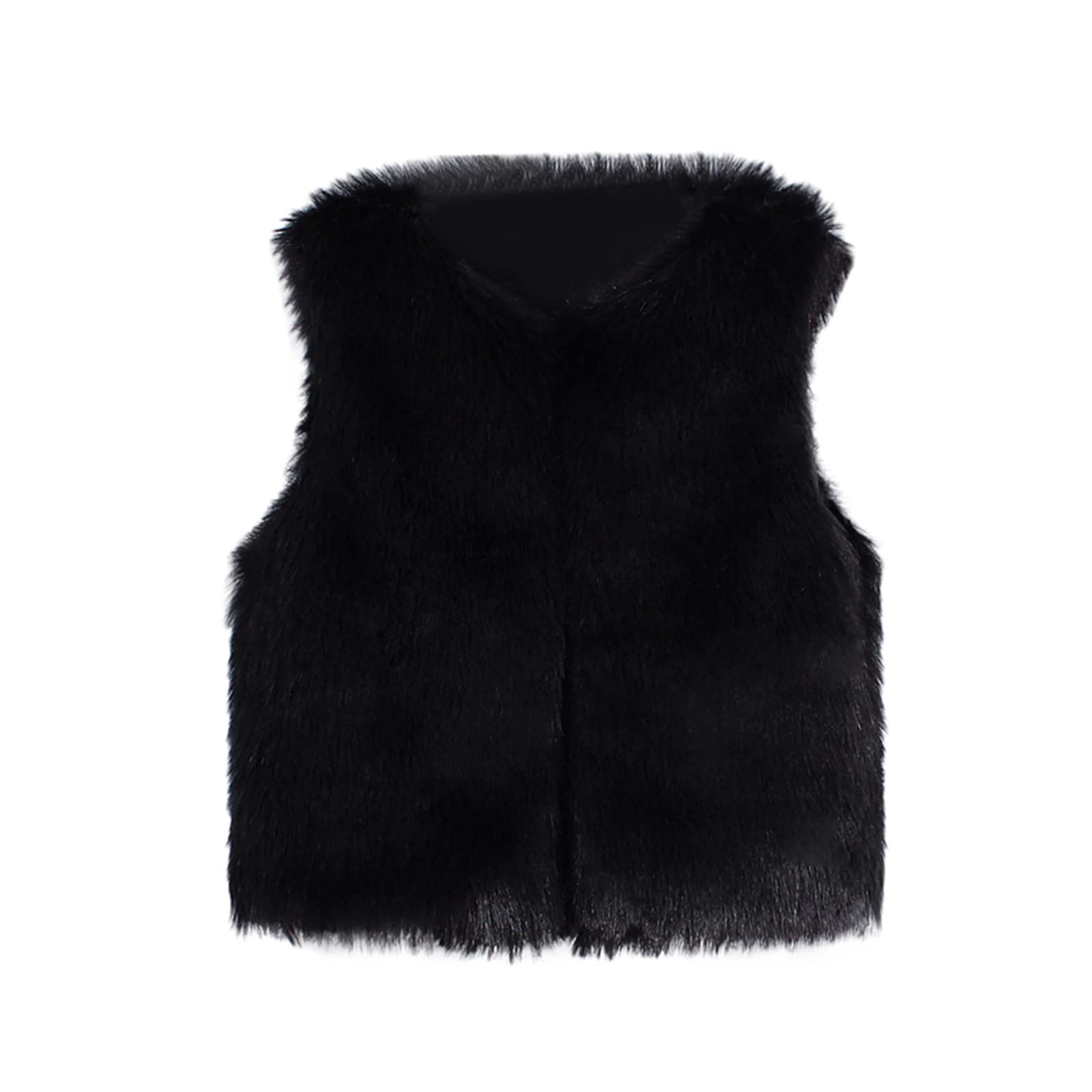 EnJoChoViviplus Toddler Baby Girls Kids Winter Fall Warm Faux Fur Waistcoat Short Vest Jacket Coat Sleeveless Outerwear Thick Coat (Black, 12-18 Months)