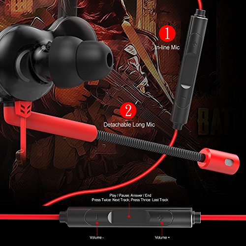 Fesjoy V6 3.5mm Gaming Headset In Ear Dinamico Dual Driver Auricolare Musica stereo Cuffie Noise Isolating con microfono staccabile Compatible with telefono cellulare Laptop Desktop Computer Game