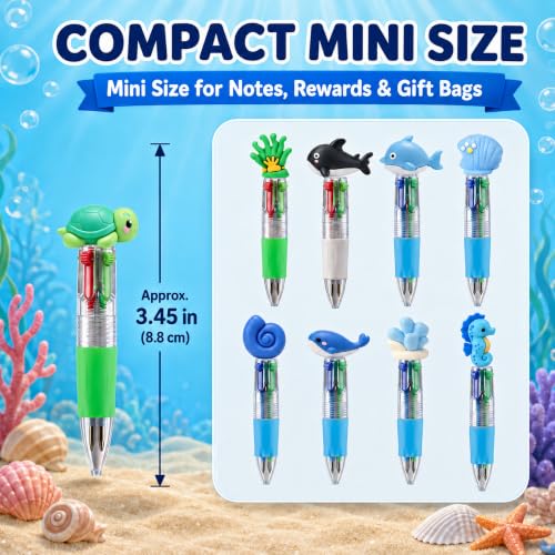 Image of CZWZ 30Pcs Mini Multicolor Pens in One 4-in-1 Cute Pens Bulk for Kids, Ballpoint Pen for Birthdays and Parties, Fun Gifts Assorted Ink Kawaii Pen(Ocean Animals)