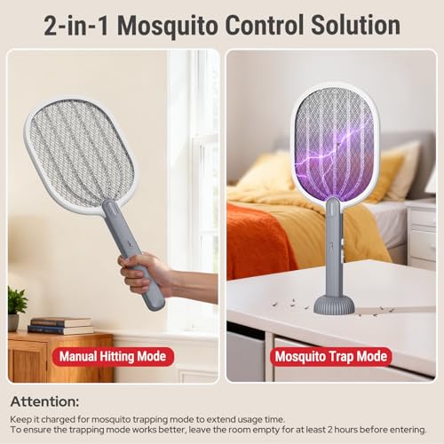 Image of Halohop Mosquito Bat with UV Light Lamp, 2 in 1 Mosquito Racket USB Rechargeable - Bug Zapper Electric Fly Swatter with Base Stand - Mosquito Killer Lamp with Lithium-ion Battery
