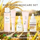 5PCS Rice Korean Skin Care Sets, Rice Skincare Set, Glowing Glass Skin Facial Kit, Pamper Gifts for Women Girls, Hydrates & Soothes (Peel Shot Glow Rice Ampoule,Toner,Serum, Eye Cream,Sunscreen) - Image 2