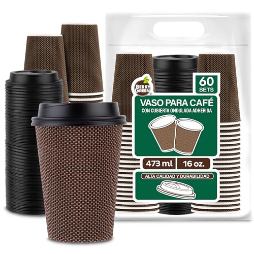 La Mejor Lista de Vasos para té y café de esta semana. 47 Berry Green Vasos Corrugados para Café con Tapa 16 Oz (473ml) Paquete de 60 Vasos y 60 Tapas, Resistentes, Perfectaos Para Cafe, Te y Todo Tipo de Bebidas Calientes, Sin Derrames,...
