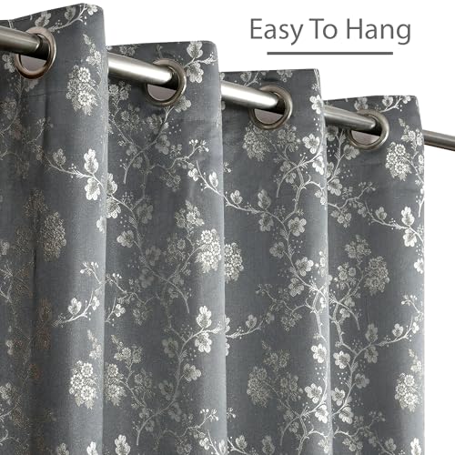 Image of FRESH FROM LOOM Heavy Jari Premium Luxury Floral Ring Top Curtain 7 Feet Long Door & Window | Light Blocking 80% Semi Blackout | Durable Stitch | Fade & Shrink Proof Parda (7feet, Grey, 1pc only)