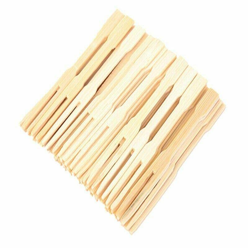 50PC Bamboo Party Forks Food Picks Two Prongs Fruit Cocktail Forks Blunt | end Forks Mini Wooden Cocktail Fork Perfect for Parties Buffets Food Tasting Wedding Party Baby Shower Supplie