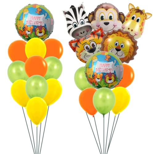 Image of Party Decorz Jungle /Safari /Zoo Animal Theme Foil Balloon Set Of 22 Pcs(5pcs Animal Small Foil Balloon+ 2pcs Round Foil Balloon + 15pcs Metallic Balloon)For Kids Safari /Zoo /Jungle Animal Theme Birthday