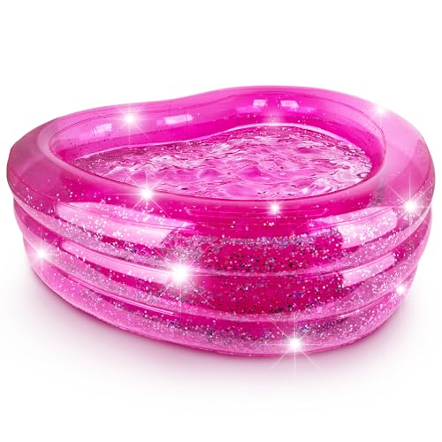 ArtCreativity Sparkly Inflatable Kiddie Pool 3 Levels Transparent with Silver Glitter and Cushioned Bottom Outdoor for Backyard Toys for Kids