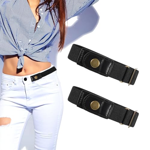 2 Pack No Buckle Invisible Belt for Men & Women, Comfortable Elastic Side Belt for Jeans, Pants, Shorts