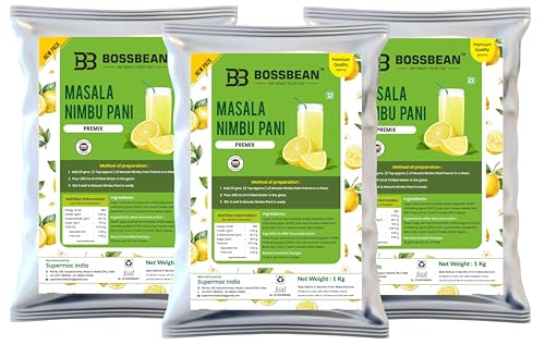Image of Bossbean Masala Nimbu Pani Premix Powder | Refreshing Instant Lemon Drink | Just Add Water | Summer Cool Beverage | Pack of 3 x 1kg Pouch