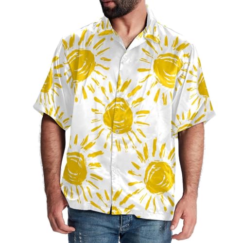 Chemise à manches courtes pour homme, look d'été décontracté avec motif soleil jaune