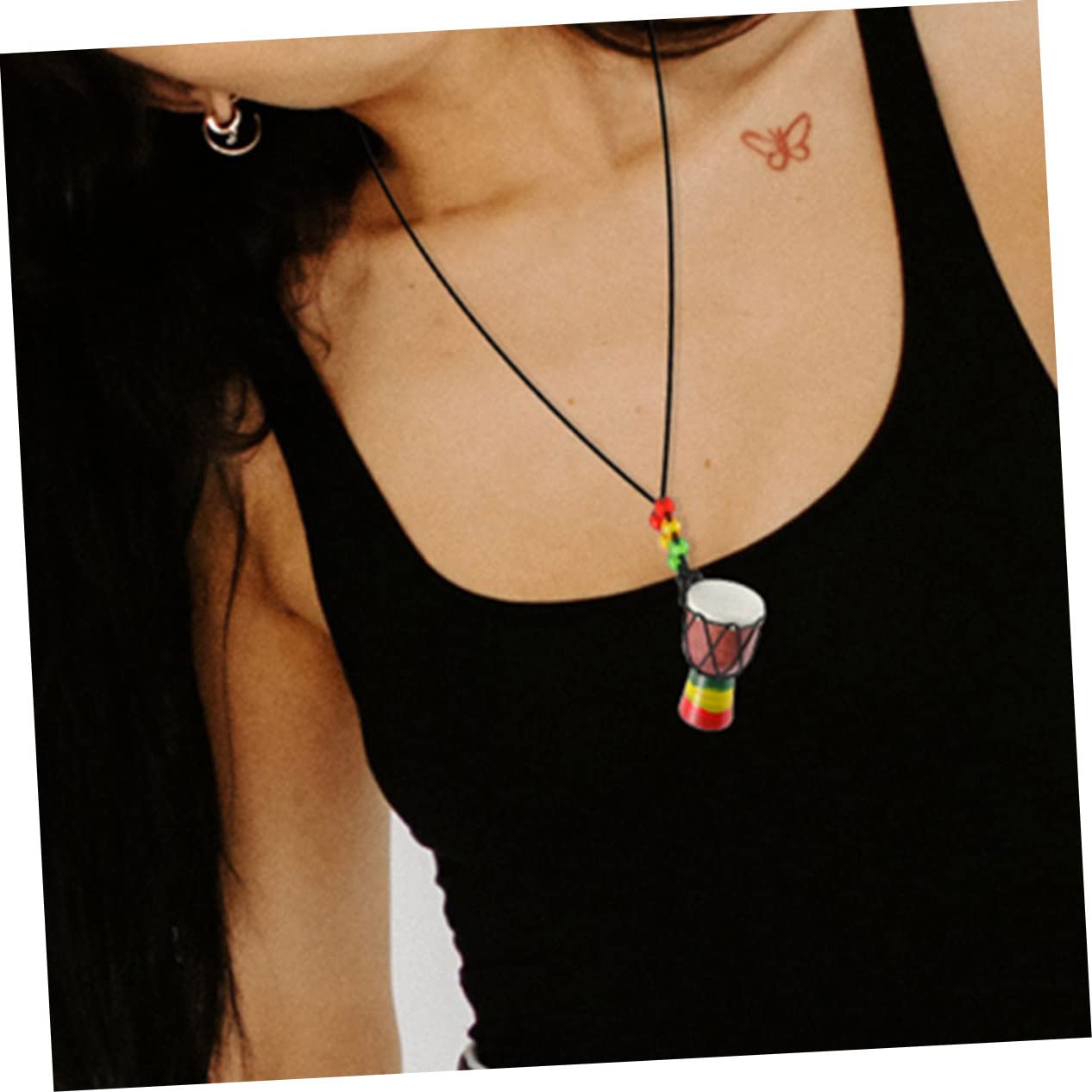KOMBIUDA 14 pezzi Collana con Ciondoli Forma di Tamburo Africano in Legno Naturale Pendenti Unici e Durevoli per Stile Elegante e Creativo
