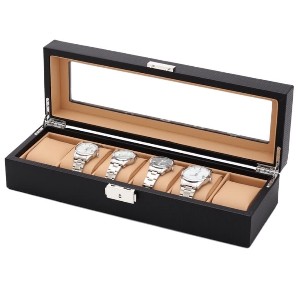 ANVLOJRIH KYUSAR Watch Box Watch Organizer 6 Slots Watch Box Leather Watch Display Storage Case With Glass Jewellery Box Watch Organizer Watch Case Watch Holder (Blue : A)