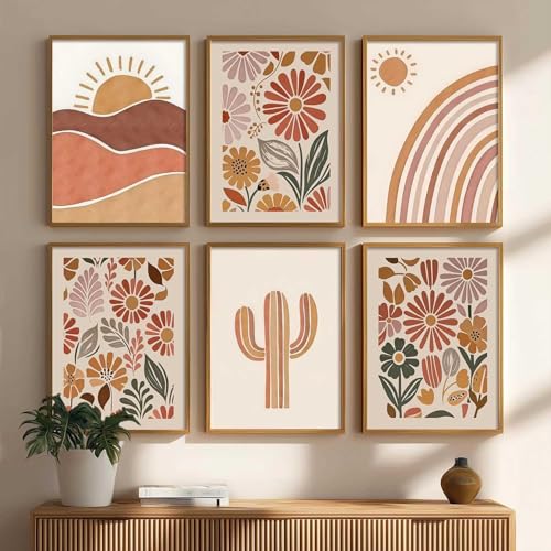 Image of kotart Boho Painting Wall Art Home Decoration Paintings With Frame For Living Room Bed Room Hotel Wall Decor Digital Reprint Set Of 6 (Art-2, 19x25 inch)