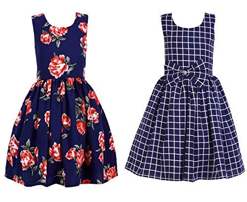 Image of Casual Frock for Baby Girls,Blue Printed and Olive Printed,Pack of 2