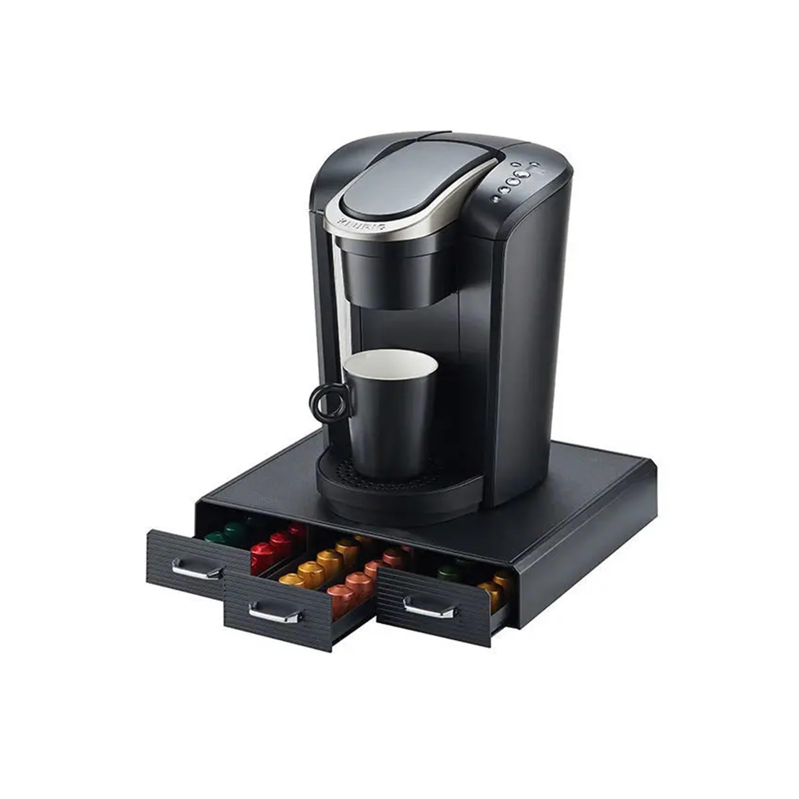 Szuflada do przechowywania kapsułek do kawy, czarny, plastikowy, praktyczny uchwyt na kapsułki z kawą, oszczędzający miejsce pojemnik na kapsułki Nespresso i Dolce Gusto.