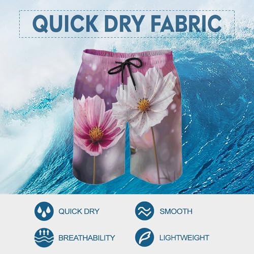 Men's Swim Trunks Quick Dry Board Shorts with Pockets Beach Shorts White and Peach Flowers Bathing Suits for Men3