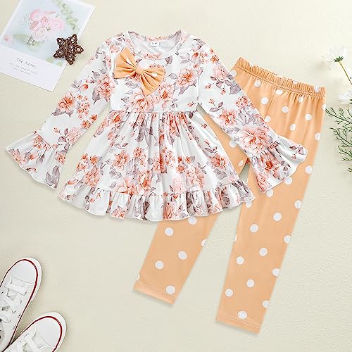 Image of Axumity Kid Girl Clothes Ruffle Sleeve Top Floral Allover Pants 3-9 Years Fall Outfit Set