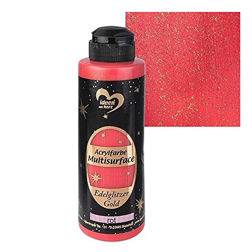 Ideen mit Herz Peinture acrylique multisurface Edelglitzer | Peinture universelle à base d'eau | avec un éclat doré noble | 180 ml (rouge)