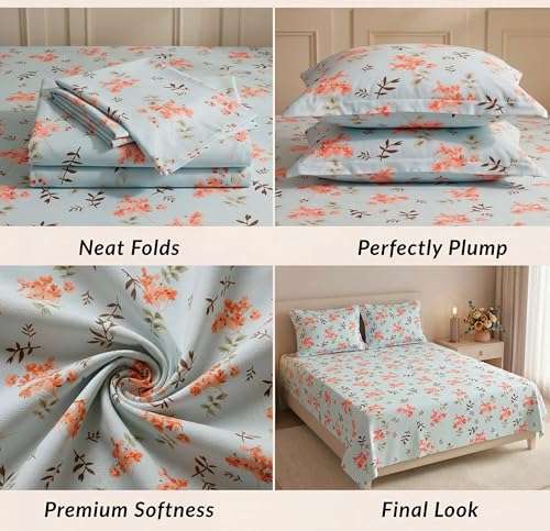Image of HOMEKART 210 TC Premium Cotton Double Bed Bedsheet with 2 Pillow Covers | Double Bed Sheet Set | Soft, Breathable, Skin Friendly, Wrinkle Resistant & Fade Resistant |228 x 254 cm | Bedding for Home