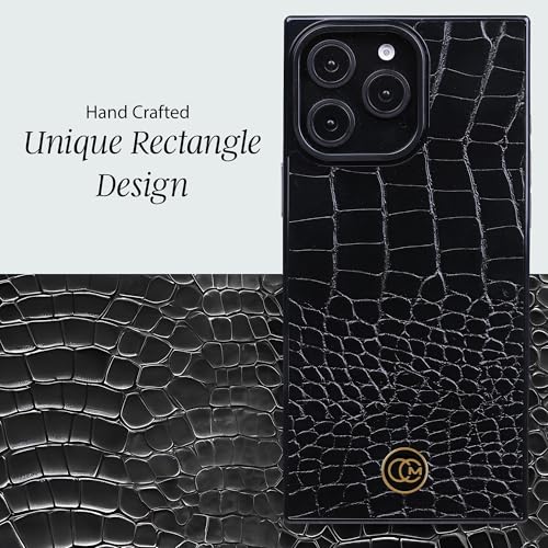 Image of COCOMII Rectangle for iPhone 16 Pro Case, Black Crocodile Leather