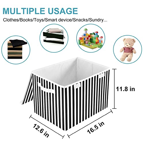 Cataku Black And White Striped Storage Bins With Lids Fabric Large Storage Container Cube Basket With Handle Decorative Storage Boxes For Organizing Clothes Shelves #TOP1