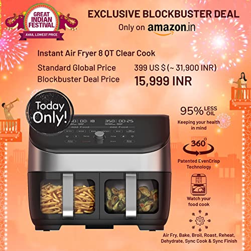 Instant Vortex Plus XL 8QT ClearCook Air Fryer, Clear Windows & Custom Program Options, 8-in-1 Functions that Crisps, Broils, Roasts, Dehydrates, Bakes, Reheats, from the Makers of Instant Pot, Black 5 Instant Vortex Plus XL 8QT ClearCook Air Fryer, Clear Windows & Custom Program Options, 8-in-1 Functions that Crisps, Broils, Roasts, Dehydrates, Bakes, Reheats, from the Makers of Instant Pot, Black - Image 3