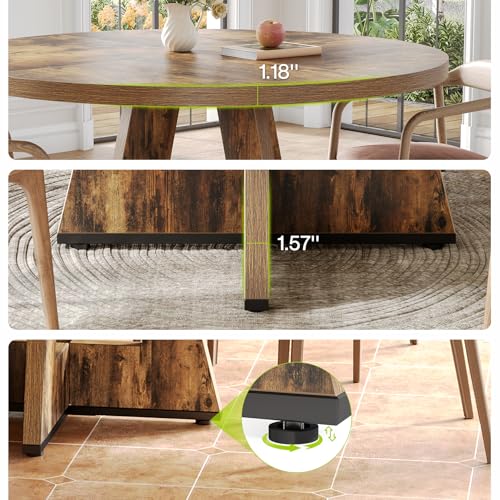Image of LITTLE TREE Round Dining Table for 4-6 People, 47 Inches Dining Room Table with Wooden Pedestal Base, Circle Kitchen Tables for Dining Room, Kitchen, Living Room, Rustic Brown