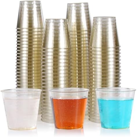 Amazon.com: YINCL [100 Pcs] Golden Glitter Plastic Shot Glasses - 1 OZ ...