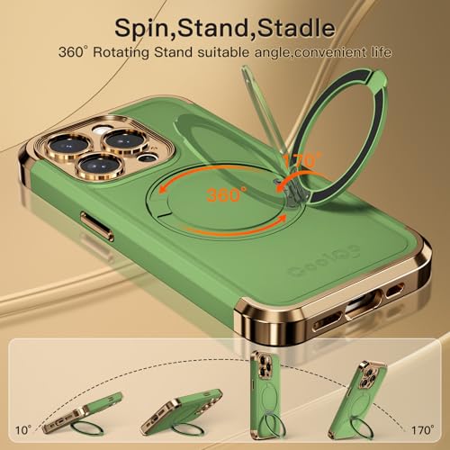COOLQO for iPhone 14 Pro Case 6.1'' Upgraded 360° Spin Magnetic Stand [Compatible with Magsafe][Military Protection] Shockproof Protective Phone Holder Cover for iPhone 14 Pro, Matcha Gold by COOLQO - Image 3