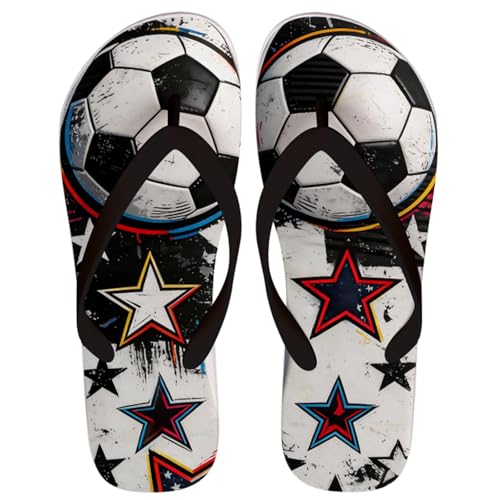 WSYGDSB Soccer Flip Flops for Teens Kids Adults, Street Graffiti Football Sandals, Star Print Beach Slippers, Sports Fan Summer Shoes for Boys Girls,Star Football 44-45