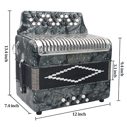 31-Key Diatonic Accordion, 12 Bass, G/C/F, Accordion Instruments For Adults With Suitcase, Cleaning Cloth, Straps And Gloves (Sliver) #TOP2