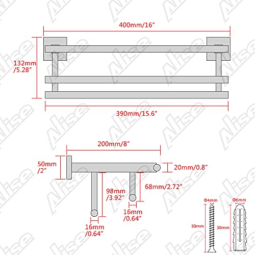Alise 16-Inch Bathroom Lavatory Towel Rack Towel Shelf With Two Towel Bars Wall Mount Towel Holder,Gz8040-C Sus 304 Stainless Steel Polished Chrome #TOP1