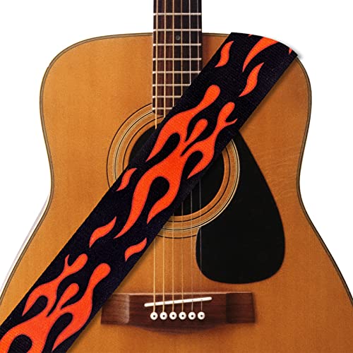Sinbrlai Guitar Strap, Soft Polyester Cotton Red Flame Bass Guitar Strap Adjustable Length, Suitable For Bass, Electric, Acoustic Guitar #TOP4