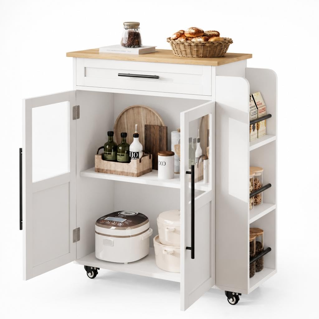 Îlot De Cuisine Mobile Style Campagnard Avec Roulettes Verrouillables