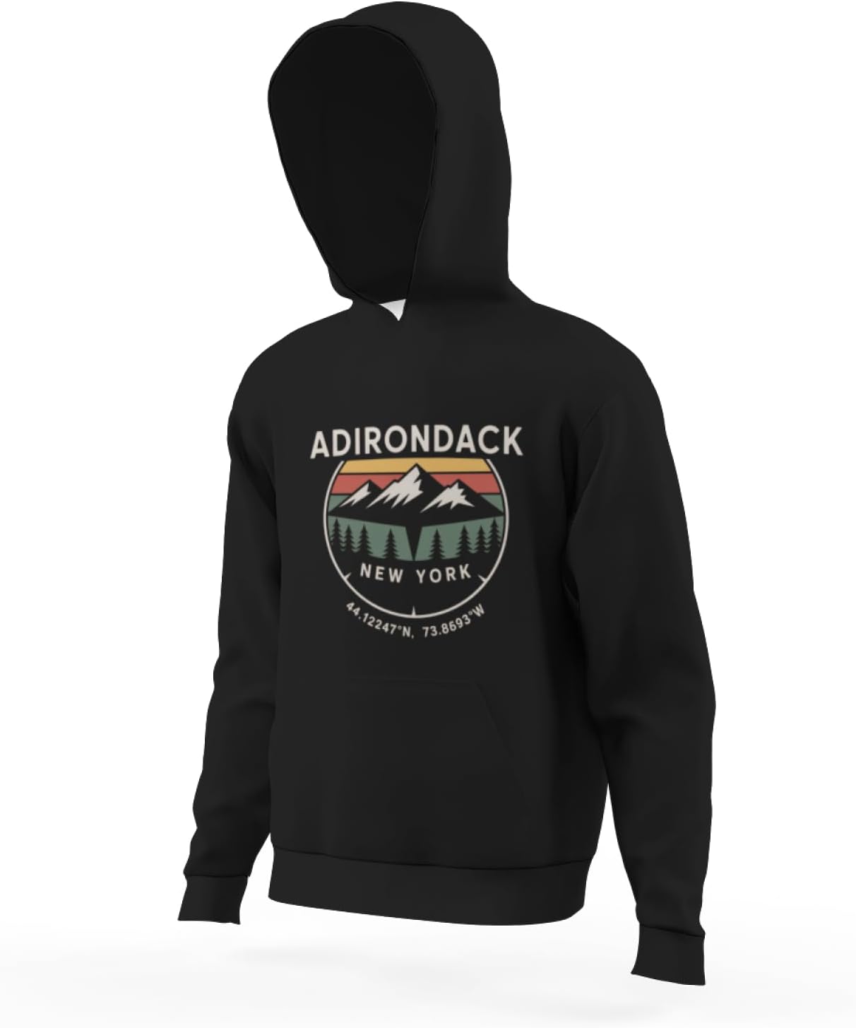 Kids Retro Adirondack Park New York with GPS Location Design Boys Girls Lightweight Kangaroo Pocket Fleece Hoodies