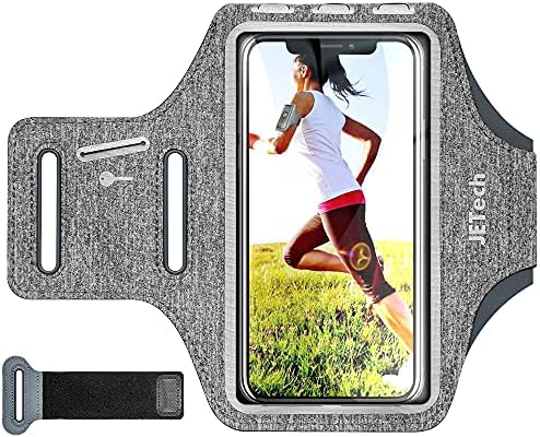 JETech Phone Armband Holder with Key Holder and Card Slot for Phone Upto 6.2 inch, iPhone 14 Pro/14/13 Pro/13/12/11/XR/XS/X/8, Galaxy S23/S22, Pixel 7a/6a, Water Resistant, Adjustable Band, Grey