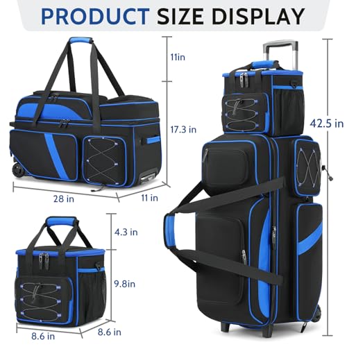 FFOGH 4 Ball Bowling Bag with Wheels, 3 Ball Bowling Bags Roller with 1 Ball Add On Bag, Multi-Pockets & Shoe Compartment (Fits Up to Size 16), Blue by FFOGH - Image 5