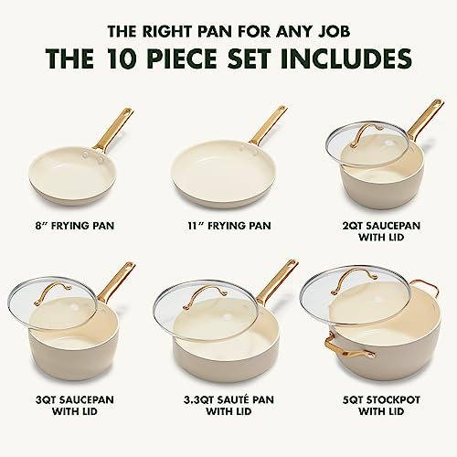 Greenpan Reserve Hard Anodized Healthy Ceramic Nonstick 10 Piece Cookware Pots And Pans Set, Gold Handle, Pfas-Free, Dishwasher Safe, Oven Safe, Taupe Brown #TOP2