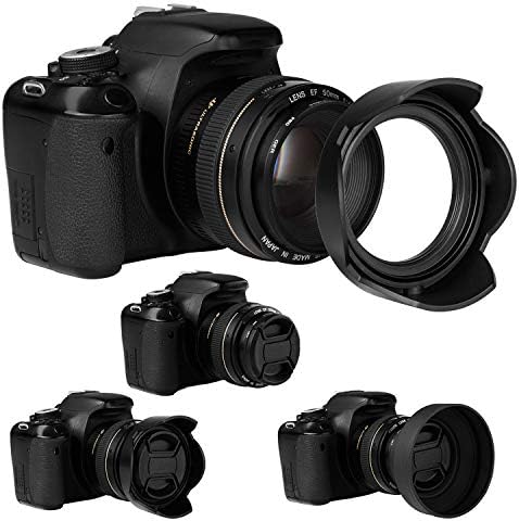 58mm Lens Hood Compatible with EOS 77D 80D 90D Rebel T8i T7 T7i T6i T6s T6 SL2 SL3 DSLR Cameras with Canon EF-S 18-55mm f/3.5-5.6 Lens and Select Nikon Lenses