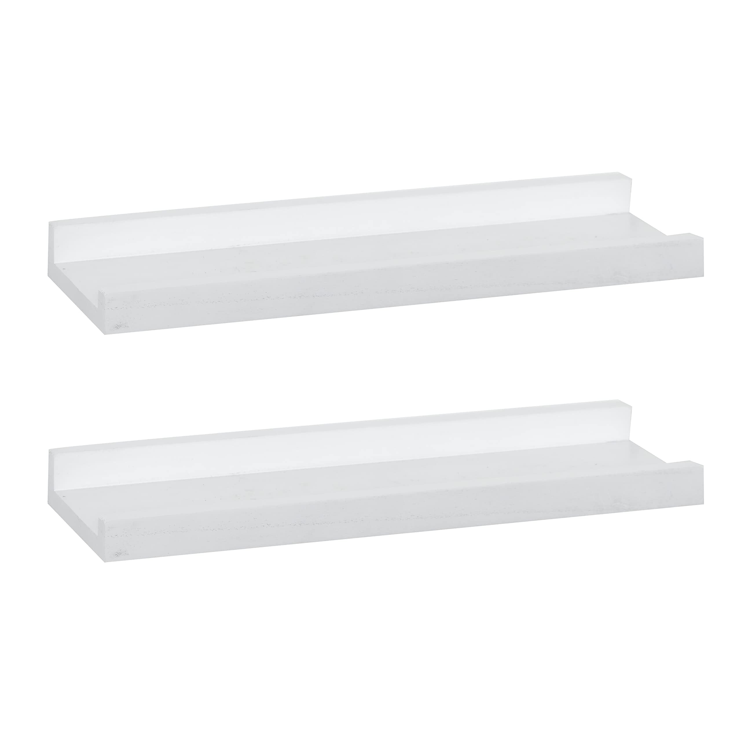 MIHORLIFE Solid Wood, 43cm Wall Picture Shelves Ledge, Rustic Wood Floating Shelf, Decorative Display Photo Racks For Living Room, Kitchen, Bedroom, Kitchen, Books, Set of 2, Rustic White