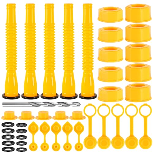 Gas Can Spout Replacement, Gas Can Nozzle, Flexible Pour Nozzle Suitable for Most 1/2/5/10 Gal Oil Cans, Fuel Can Spout Replacement with Gas Tank Vent Caps (5 Kits)