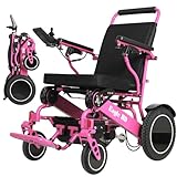Eagle HD Bariatric Folding Electric Wheelchair for Adults & Seniors – 50 lbs, 400 lb Capacity, Adjustable Leg Rest, Memory Foam Seat with Kit for Arm Rest Extension to 24 inch - FAA Approved (Pink)