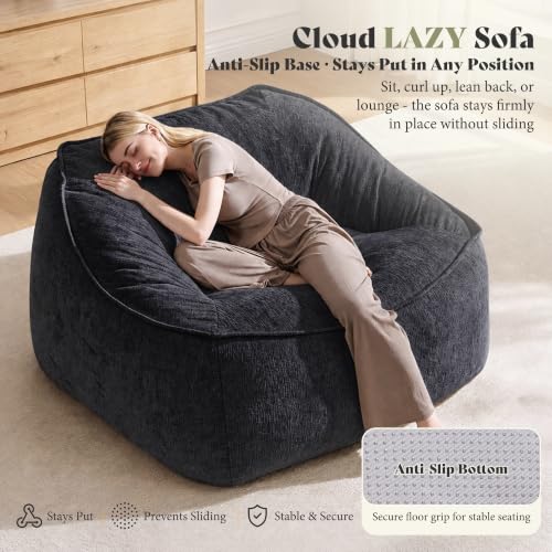 Image of AMERLIFE Oversized Bean Bag Chair for Adults, Chenille Boneless Chair,Black