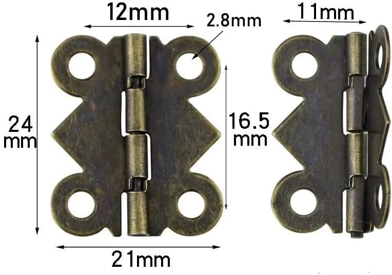 100PCS Mini Hinges with 400pcs Screws M2x8 Antique Bronze Vintage Wooden Jewelry Box Butterfly Iron Hinge 24x21mm