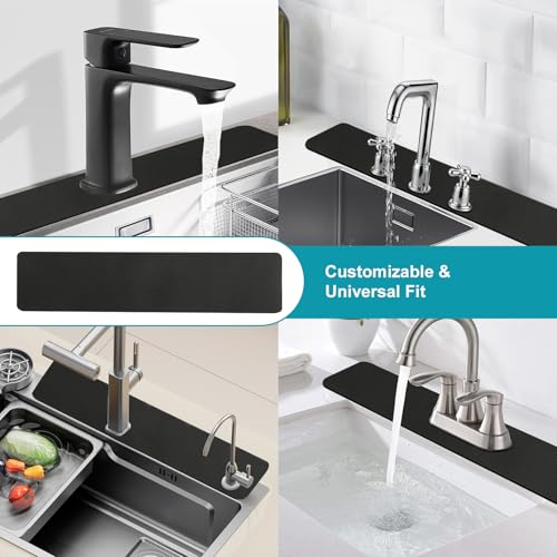 2PCS Customizable Faucet Mat for Kitchen Sink: 30"Lx5.5"W Quick Drying Kitchen Sink Mat & Bathroom Counter Protector - Cut to Fit with 2 or 3 Hole Faucet Design - Extra Long Absorbent Splash Guard by EazziSwitch - Image 4