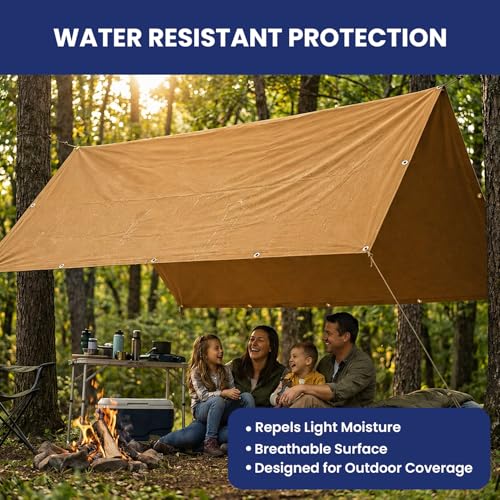 Tarps Now 7x9 ft Heavy Duty Canvas Tarp | 36 MIL Water Resistant with Stainless Steel Grommets - Premium 16 oz A-Grade Tarpaulin for Roof, Camping, Truck Bed, Firewood - Durable Outdoor Cover (Tan) by TarpsNow - Image 8