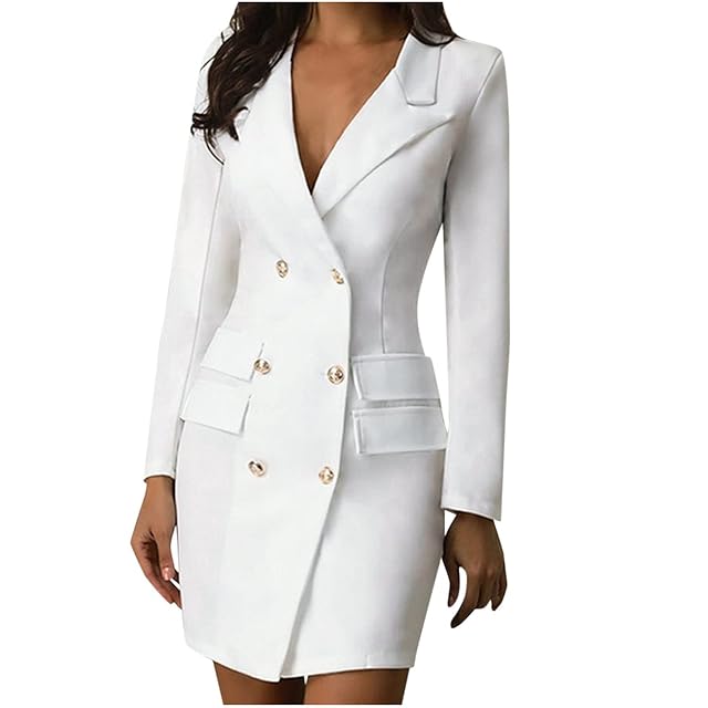 Womens Double Breasted Blazer Dress Office Business Blazer Jacket Casual Long Sleeve Open Front Blazer Jacket